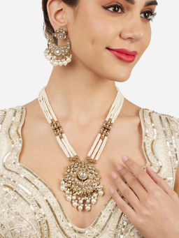 Zaveri Pearls - Antique Gold Plating Stones Multistrand Necklace Earring Set-ZPFK21832