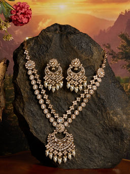 Zaveri Pearls - Gold Tone Dazzling Stones Beads Drop Necklace and Earring Set-ZPFK21834