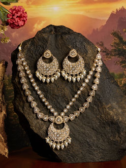 Zaveri Pearls - Gold Tone Dazzling Stones Beads Drop Necklace and Earring Set-ZPFK21835