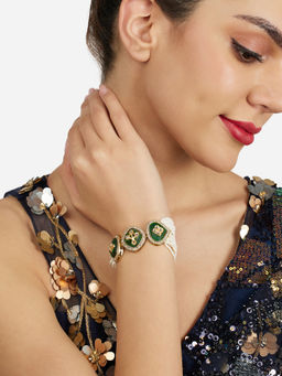 Zaveri Pearls - Green Stones Austrian Diamonds Multistrand Beaded Bracelet-ZPFK21843