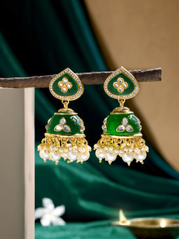 Zaveri Pearls - Green Stones Austrian Diamonds Statement Jhumka Earring-ZPFK21847