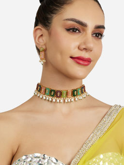 Zaveri Pearls - Multicolor Stones Beads Color Pop Choker Necklace Earring Set-ZPFK21851