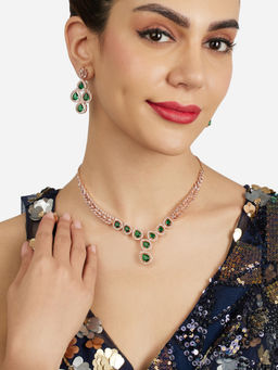 Zaveri Pearls - Green Cubic Zirconia Contemporary Necklace and Earring Set-ZPFK21854