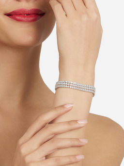 Zaveri Pearls - Silver Tone Austrian Diamonds Contemporary Tennis Bracelet-ZPFK21856