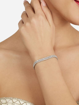 Zaveri Pearls - Silver Tone Austrian Diamonds Contemporary Tennis Bracelet-ZPFK21857