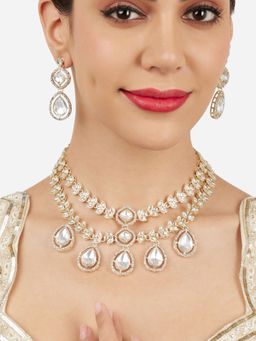 Zaveri Pearls - Gold Tone Dazzling Stones Layered Necklace and Earring Set-ZPFK21858