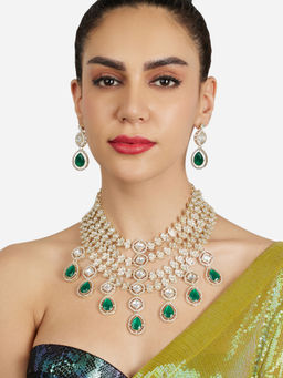 Zaveri Pearls - Green Dazzling Stones MultiLayer Necklace and Earring Set-ZPFK21860
