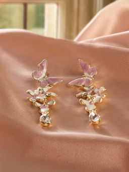 Zaveri Pearls - Pink and White Enamel Butterflies Contemporary Dangle Earring-ZPFK21862