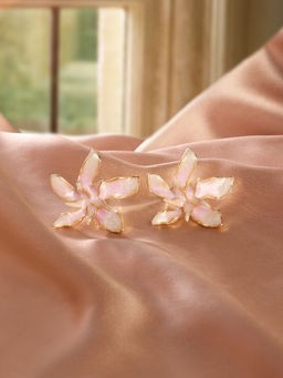 Zaveri Pearls - Pink and White Enamelling Flower Contemporary Studs Earring-ZPFK21864