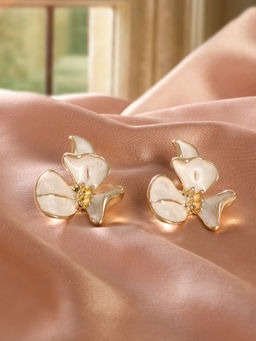 Zaveri Pearls - White Enamelling Statement Flower Contemporary Studs Earring-ZPFK21867
