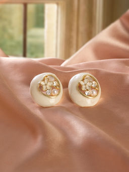 Zaveri Pearls - White Enamelling Dazzling Stones Statement Studs Earring-ZPFK21873