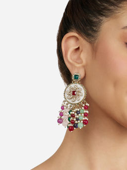 Zaveri Pearls - Multicolor Stones Beads Antique Plating Ethnic Dangle Earring-ZPFK21880