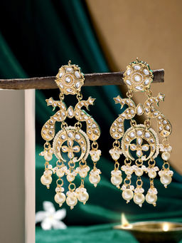 Zaveri Pearls - Gold Tone Kundan Peacock Pearls Drop Ethnic Dangle Earring-ZPFK21881