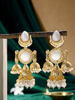 Zaveri Pearls - White Stones Beads Embellished Statement Drop Earring-ZPFK21882