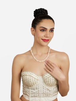 Zaveri Pearls - Off White Multistrand Twisted Beads Fusion Wear Necklace-ZPFK21884