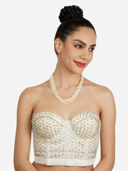 Zaveri Pearls - Off White Multistrand Twisted Beads Fusion Wear Necklace-ZPFK21885