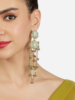 Zaveri Pearls - Mint Green Stone Ghungroo Drop Antique Plating Drop Earring-ZPFK21891