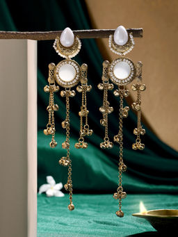 Zaveri Pearls - White Stones Dangling Ghungroo Antique Plating Dangle Earring-ZPFK21892