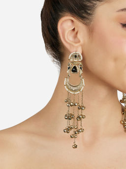 Zaveri Pearls - Black Stones Dangling Ghungroo Antique Plating Dangle Earring-ZPFK21893