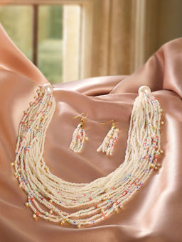 Zaveri Pearls - Multicolor Multistrand Beaded Fusion Necklace and Earring Set-ZPFK21897