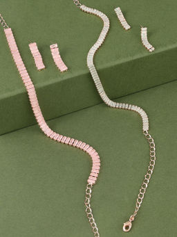 Zaveri Pearls - Combo of 2 Pink Green Baguette Diamonds Necklace Earring Set-ZPFK21898