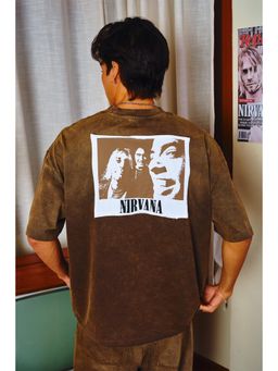 Bonkers Corner - Men Brown Graphic Printed Oversized T-shirt