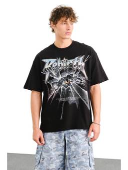 Bonkers Corner - Men Black Rebirth Phase Graphic Printed Oversized T-shirt