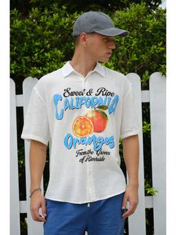 Bonkers Corner - Men Off White Graphic Printed Oversized Shirt