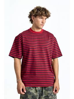 Bonkers Corner - Men Red Rush Hour Stripes Oversized T-shirt