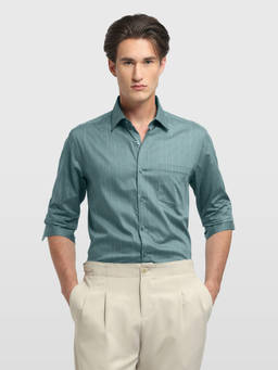 Arrow - Men Teal Vertical Stripes Originals Shirt