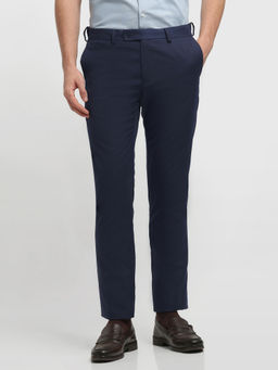 Arrow - Men Navy Blue Hudson Regular Fit Mid Rise Trouser