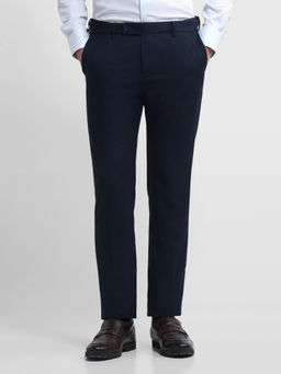 Arrow - Men Navy Blue Solid Regular Fit Twill Trouser