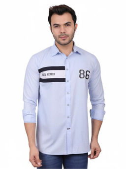 Pier seven - Men Light Blue Premium Text Printed Shirt