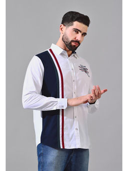 Pier seven - Men White Cotton Colorblock Shirt