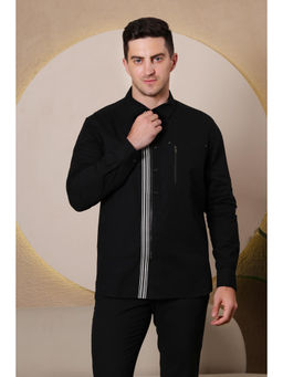 Pier seven - Men Black Urban Cotton Zipper Regular Fit Shirt