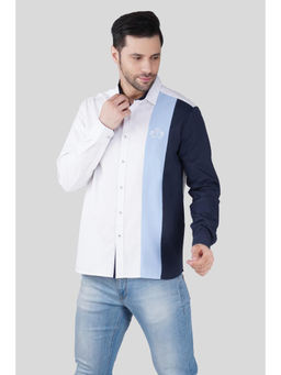 Pier seven - Men White-Navy Blue Urban Cotton Colorblock Shirt