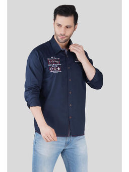 Pier seven - Men Premium Navy Blue Embroidered Casual Shirt