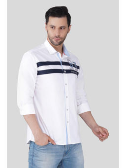 Pier seven - Men White Luxe Cotton Stripes Regular Fit Shirt