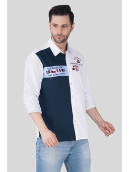 Pier seven - Men White Luxe Cotton Colorblock Regular Fit Shirt