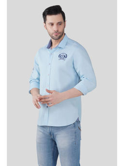 Pier seven - Men Sky Blue Typography Casual Regular Fit Shirt