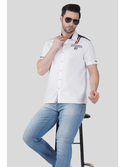 Pier seven - Men White Typography Slim Fit Full Sleeves Shirt