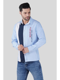 Pier seven - Men Blue Premium Colorblock Cotton Regular Fit Shirt
