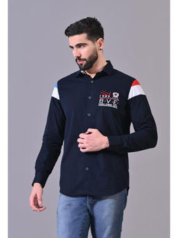 Pier seven - Men Navy Blue Luxe Cotton Typography Regular Fit Shirt