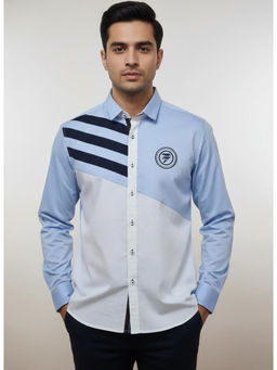 Pier seven - Men Blue Colorblock Cotton Regular Fit Shirt
