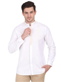 Pier seven - Men White Cotton Embroidered Regular Fit Shirt