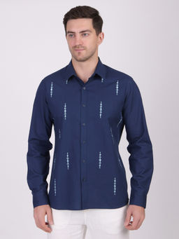 Pier seven - Men Navy Blue Mirror Hand Embroidered Shirt