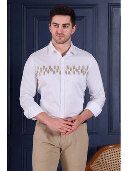 Pier seven - Men White Sequined Designer Party Wear Shirt