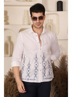 Pier seven - Men Off White Embroidered Shirt