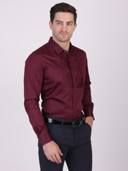 Pier seven - Men Maroon Signature Cotton Satin Self Design Slim Fit Shirt