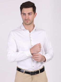 Pier seven - Men White Cotton Blend Slim Fit Shirt